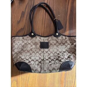Coach Signature Khaki Brown Bleeker Tote 12369. **few pen stains insid/see pic**